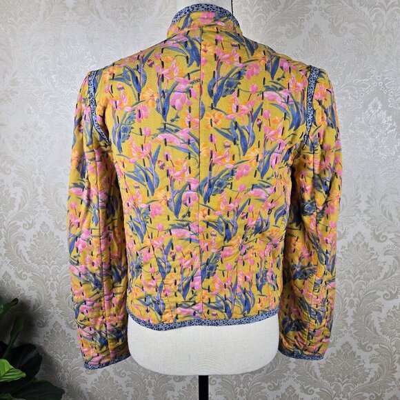 Anthropologie Size XS Quilted Floral Jacket Embroidery Detail Contrast Trim - Picture 6 of 13